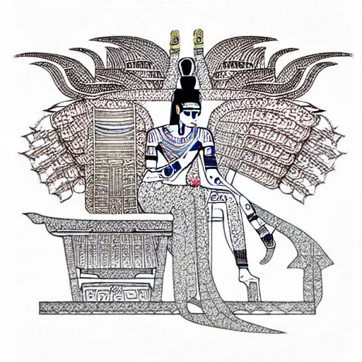 egyptian goddess on throne tattoo design idea