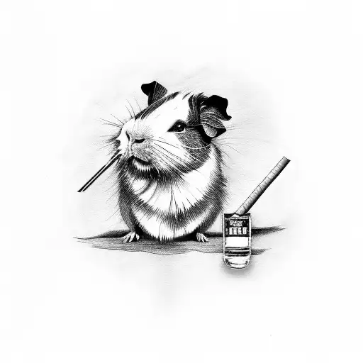 Guinea pig smoking a cigar tattoo design idea