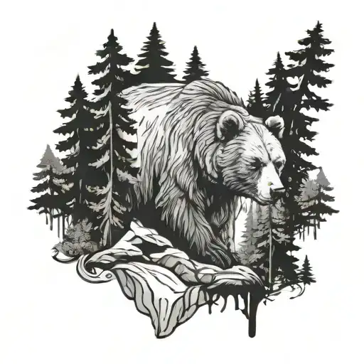 forest and bear tattoo design idea