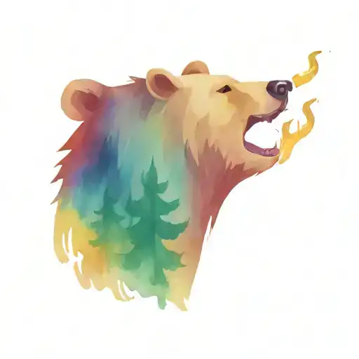 forest and bear with a cigarette tattoo design idea