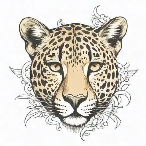 half women half cheetah  face tattoo design idea