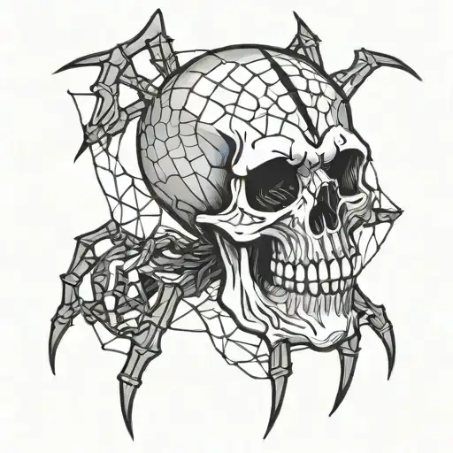 skull and spider web tattoo design idea