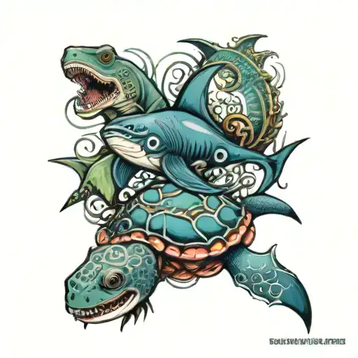 shark, turtle,  sea horse, octopus  tattoo design idea