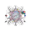 A sleeve tattoo featuring a jigsaw puzzle design intertwined with intricate dance poses and movements tattoo design idea