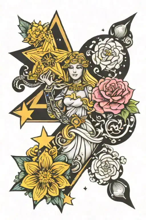 father virgo, mother libra, eldest daughter aquarius, little daughter Sagittarius, with four star and link together. tattoo design idea