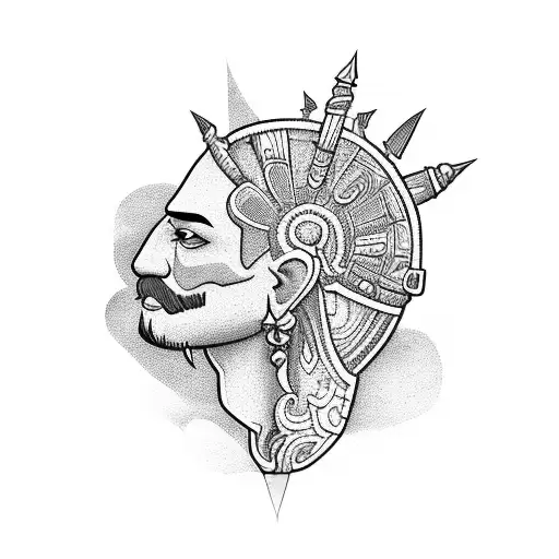 hombre Maya de perfil con penacho  tattoo design idea