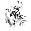 Plague doctor with a shoebill stork's head with a scythe tattoo design idea