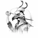 Plague doctor with a shoebill stork's head with a scythe tattoo design idea