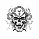 Skull, Oni mask, snake, death tattoo design idea