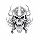 Skull, Oni mask, snake, death tattoo design idea