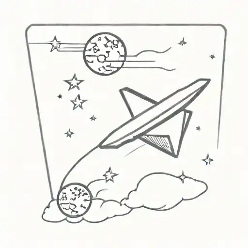 paper airplane flying around the moon tattoo design idea