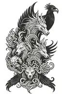 phoenix and Medusa and wolf  tattoo design idea
