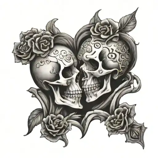 kissing skulls tattoo design idea