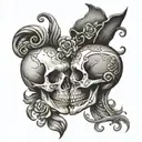 kissing skulls tattoo design idea