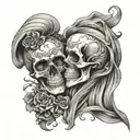 kissing skulls tattoo design idea