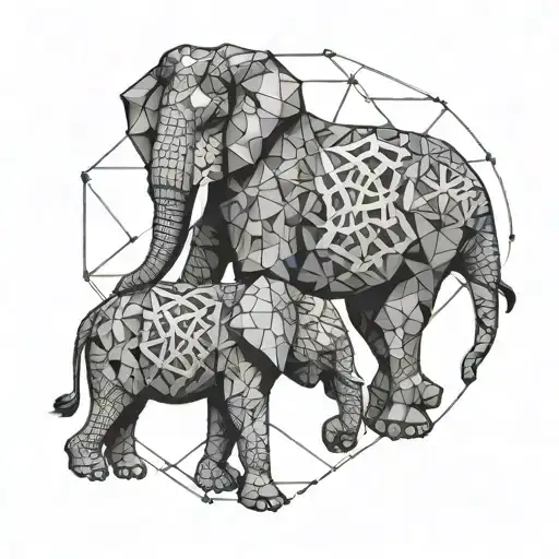 An intricate design combining elements of elephants and gorillas in a geometric pattern tattoo design idea