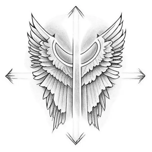 christian cross that burns with broken angel wings tattoo design idea