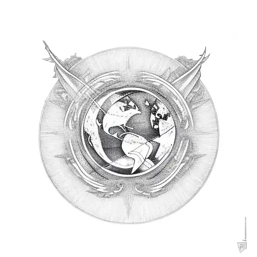 Virgo and Dragon with alchemy earth symbol tattoo design idea