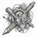 Design a tattoo featuring a combination of gaming symbols and woodworking tools tattoo design idea