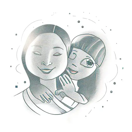 A new-school design of a mother holding her daughter's hand tattoo design idea