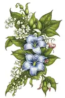 primrose, lily of the valley, and morning glory bouquet tattoo design idea
