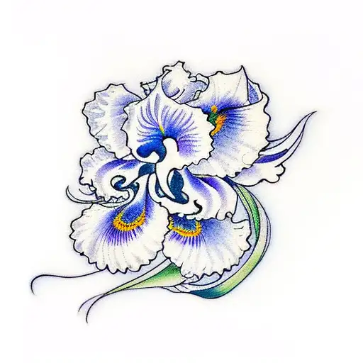 date 7-16, irises, butterflies tattoo design idea