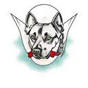 A black labrador with a red collar as the focal point  tattoo design idea