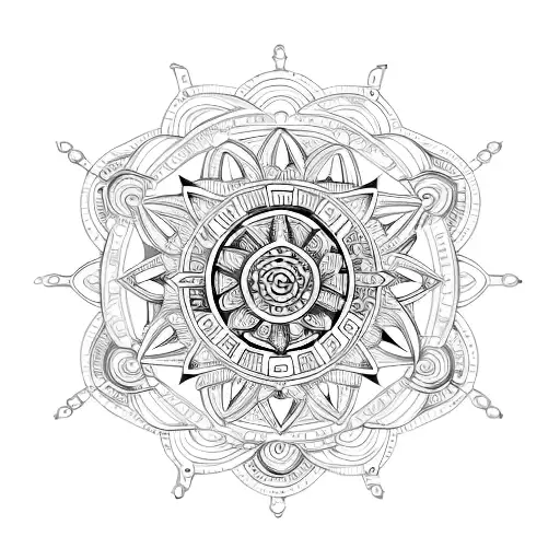 A mesmerizing mandala design incorporating F1 car parts and symbols tattoo design idea