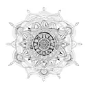 A mesmerizing mandala design incorporating F1 car parts and symbols tattoo design idea