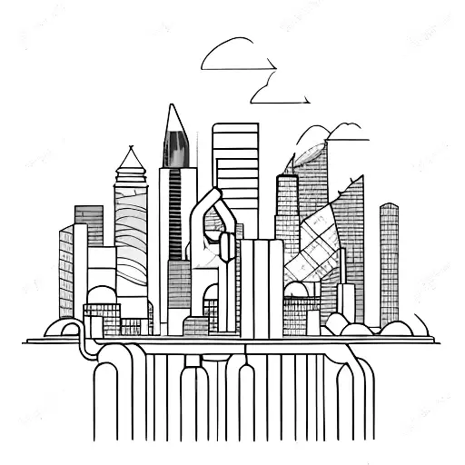 A pipe layer working amidst a city skyline tattoo design idea
