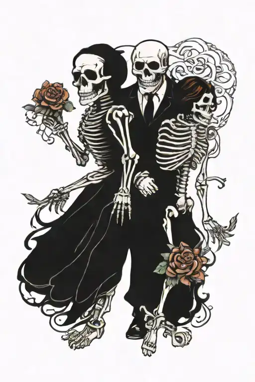 skeleton lovers holding hands. dark love tattoo design idea