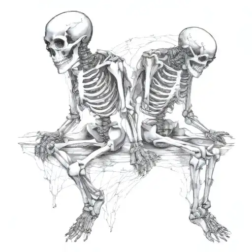 skeleton lovers holding hands tattoo design idea