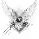 Verreaux's eagle with iron sword war wings tattoo design idea
