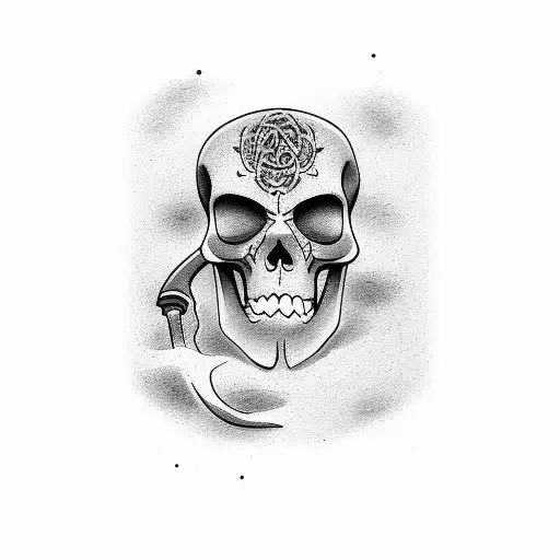 headstone with grim reaper tattoo design idea