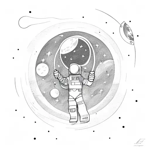 An astronaut floating in space with the moon as a focal point tattoo design idea