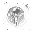 An astronaut floating in space with the moon as a focal point tattoo design idea