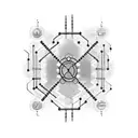 A stylized train with tracks forming a serotonin molecule in its path tattoo design idea