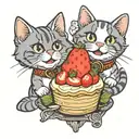 Grey shorthair cat, grey and white longhair cat and a calico circling a good humor strawberry shortcake ice cream bar  tattoo design idea
