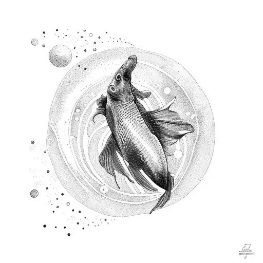 Betta fish swiming in space  tattoo design idea