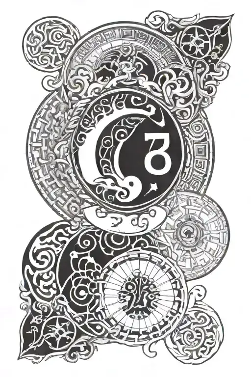 make me a tattoo, which contains the number 77, yin and yang and an orthodox symbol tattoo design idea