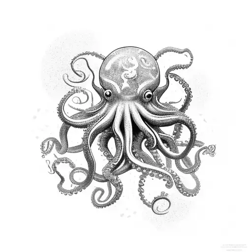 octopus with lots of tentacles wrapped around an orb call of Cthulhu. tattoo design idea