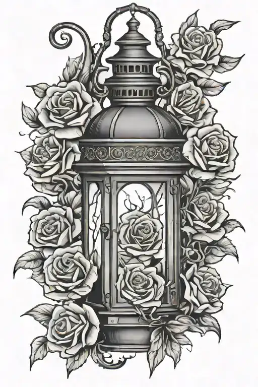 Halloween lantern with roses tattoo design idea