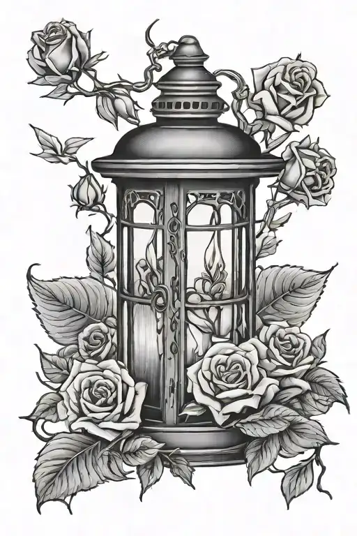 lantern and roses Halloween scene tattoo design idea