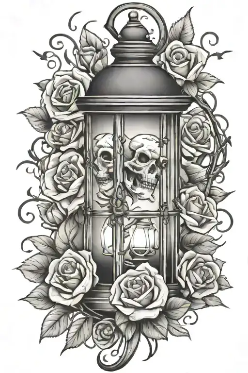 Halloween lantern with roses tattoo design idea