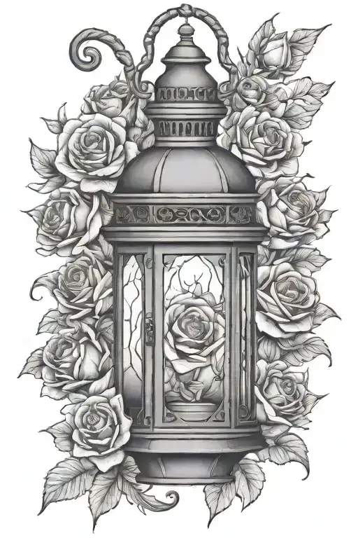 Halloween lantern with roses tattoo design idea