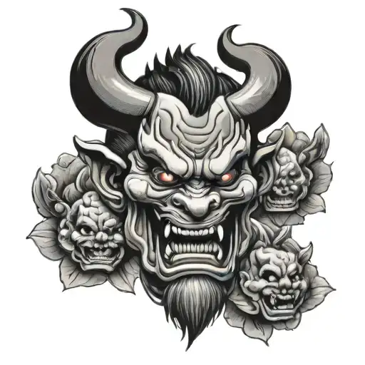 crying oni mask split in half tattoo design idea