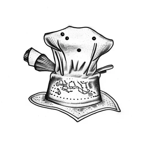 A dotwork tattoo of a chef's hat with a map inside, representing the love for cooking and traveling tattoo design idea