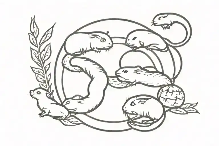 1 snake in a circle with 4 Guinea pigs  tattoo design idea