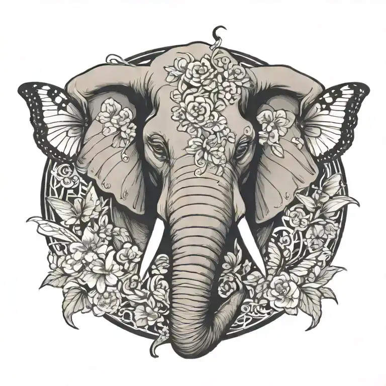 elephant head but ears are butterfly wings tattoo design idea