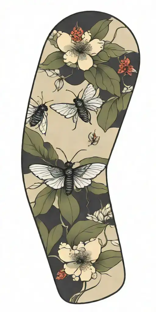 insects and plants tattoo design idea